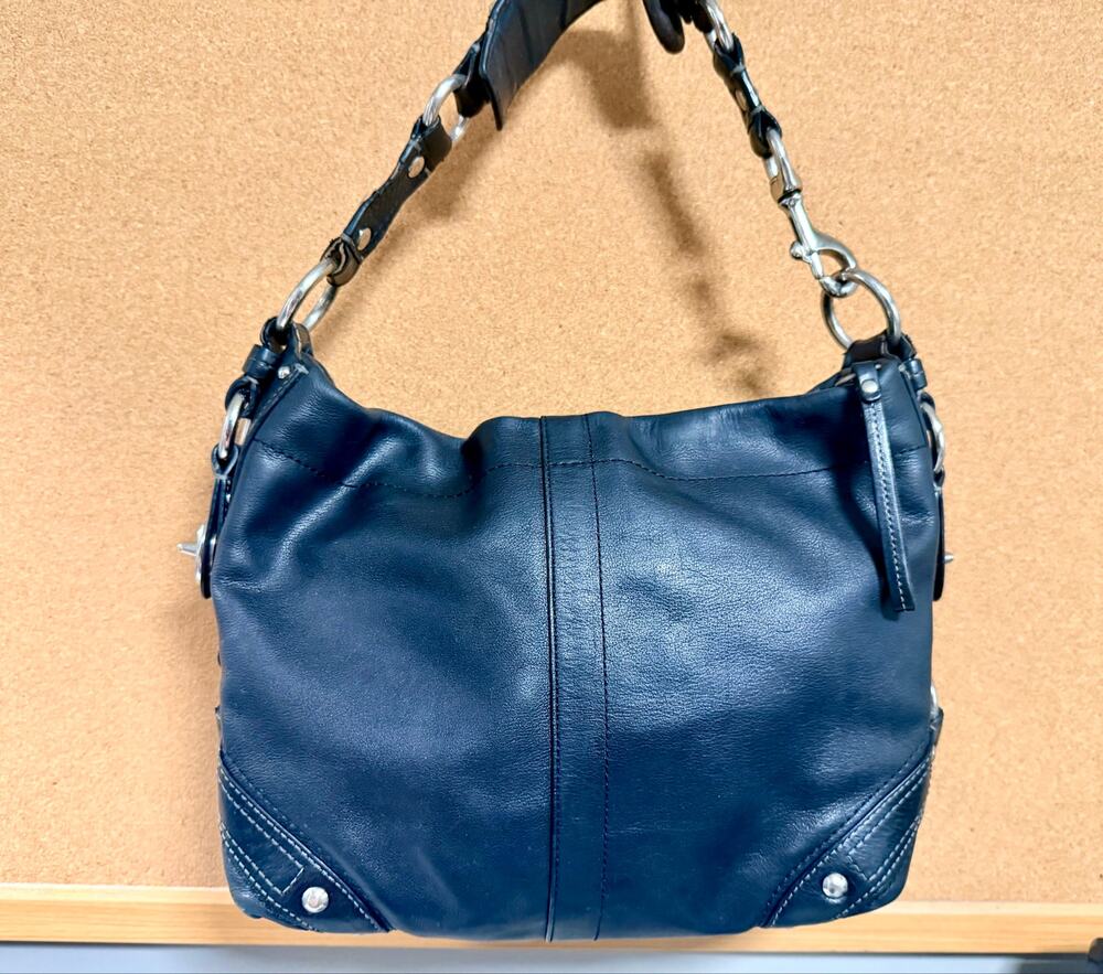 Coach Carly 10615 Black Leather Shoulder Bag Hobo Silver Hardware Y2K 2008